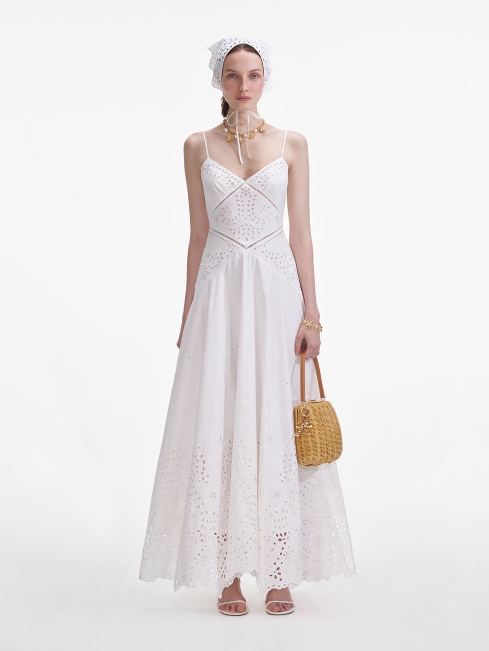 Self-Portrait White Eyelet Cotton Maxi Dress - Picture 2 of 7